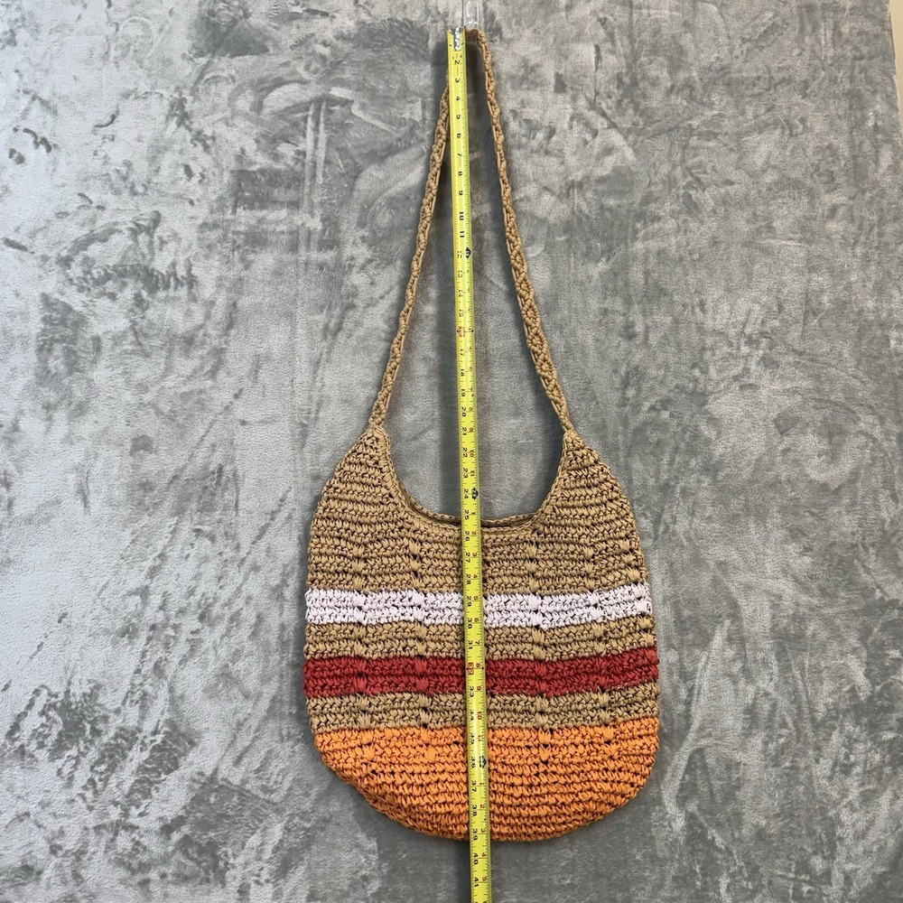 Woven Paper Straw Hobo Tote Bag Boho Colorblock Crochet Beach Summer Purse - Picture 6 of 11